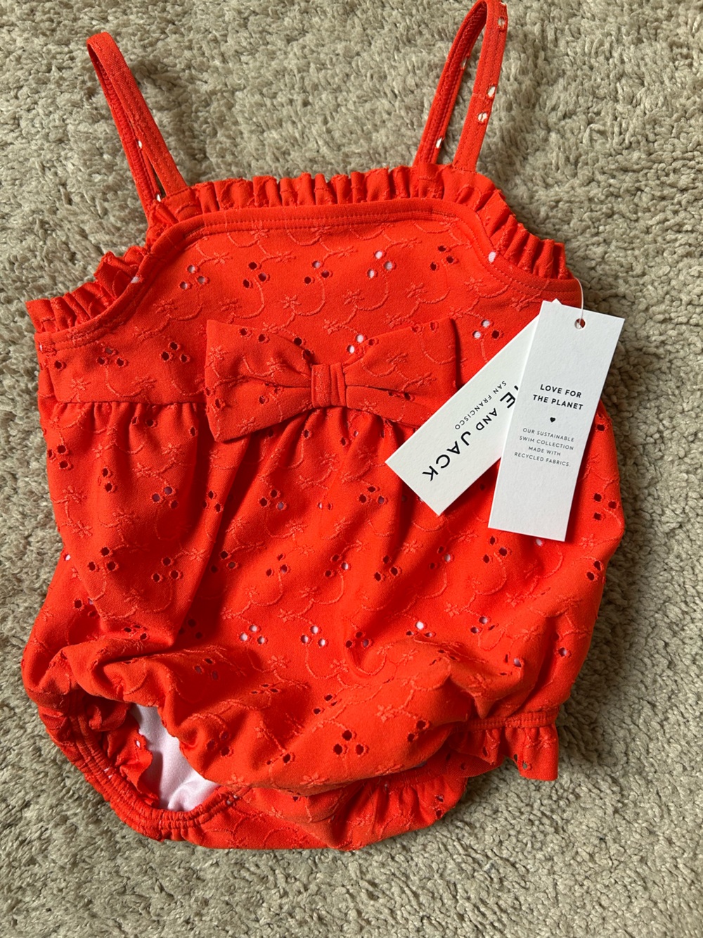 Janie and Jack Red Eyelet Bow Baby Swim One-Piece 6-12mo